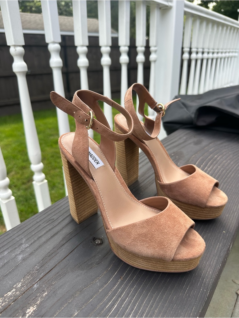 Steve Madden Nude/Tan Suede Platform Heels with Ankle Strap